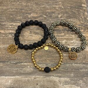 Rustic Cuff Black and Gold Beaded Bracelets Set